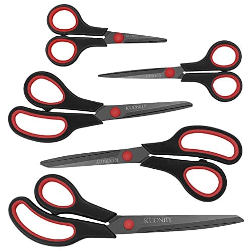Image of KUONIIY Scissors Ultra Sharp Blades Soft Comfort-Grip Handles Multi-Purpose Scissors Set of 5, BlackRed
