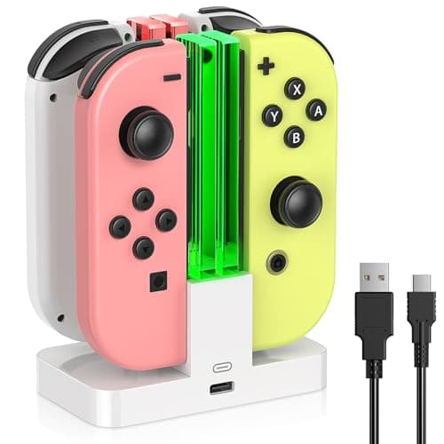 Image of Switch Charger for Joy Con with LED Light Bar, FYOUNG for Nintendo Switch/OLED Controller Charger Dock, Switch Accessories for Joycon Charging Stand with Individual LED Indicator - White