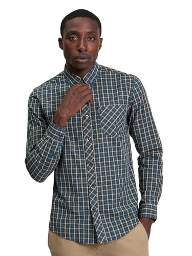 Image of Ben Sherman Men's Signature House Check Shirt, Long Sleeved, Button-Down Collar (Teal) M