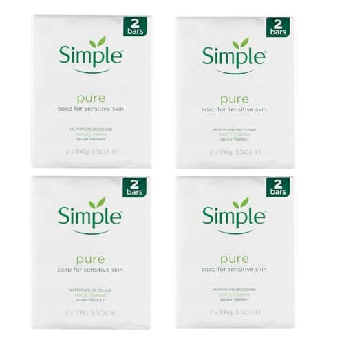 Image of Simple Pure Soap 4 x Twin Packs Each Pack 2 Bars 100 G, Pure & Gentle Soap Bar for sensitive - Natural Cleansing for Soft and Healthy Skin, Total (8-Bars)