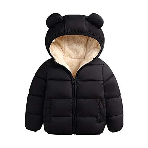 Image of Geagodelia Toddler Baby Boy Girl Fleece Jacket Kids Bear Ear Zipper Hooded Puffer Coat Winter Lightweight Warm Clothes Outerwear (Black, 2-3 Years)