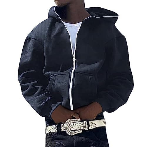 Image of Generisch Men's Hoodie Sweatshirt Hoodie American Personality Trend Embroidery Casual Hip Hop Hoodie Cardigan Coat Sweatshirt L, navy, L