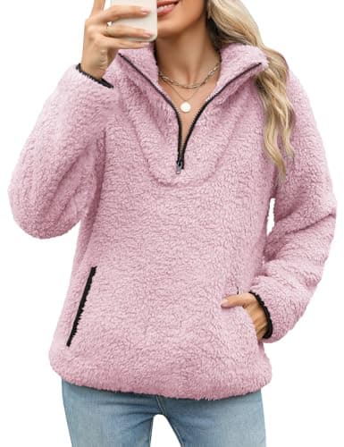 Image of Tuopuda Womens Zip Up Fleece Sweatshirt Lightweight Ladies Casual Sweater Pullover Teddy Fluffy Cozy Tops Spring Fall Winter Fleece Jacket with Pockets(Light Purple,XXL)