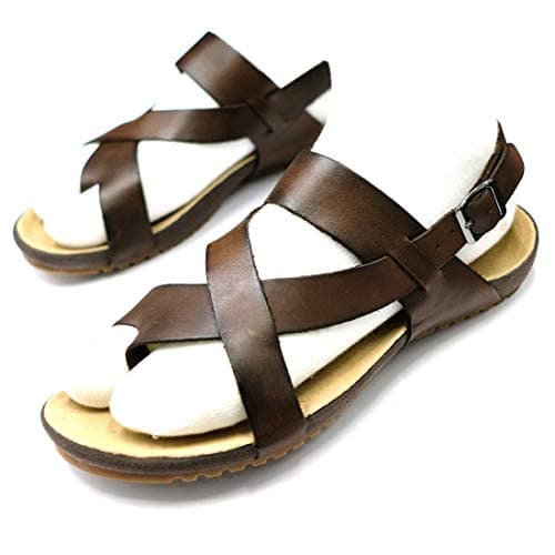 Image of Harssidanzar Men's Leather Sandals For Summer GM202UK,Brown,size 7.5