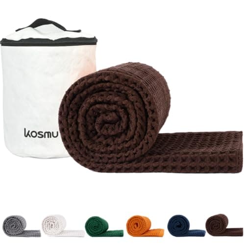 Image of KOSMU Luxury Japanese Cotton Silk Waffle Bath Towel | Plush, Absorbent, and Quick Dry | Free Storage Bag Included (Dark Cocoa, 140 x 85 cm)