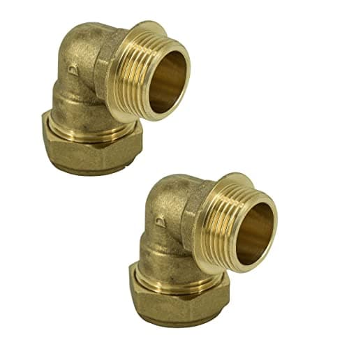 Image of UKDD® 22mm Compression by 3/4" BSP Brass Male Iron Elbow 90 Bend, 22mm x 3/4" Adaptors Bend - WRAS Approved - Pack of 2…