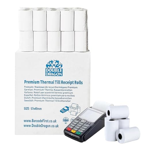 Image of Double Dragon, 57 x 40 mm Premium Thermal Paper Till Receipt Roll for PDQ Credit Card Machine, POS, EPOS [Pack of 20]