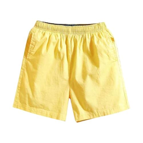 Image of Gubsssl Mens Shorts Summer Shorts with Pockets Cotton Shorts Men Drawstring Stretch Bottom Knee Length Wear Adult Beach Walking Bottom Regular Fit Sportswear Activewear Lightweight Breathable Yellow L