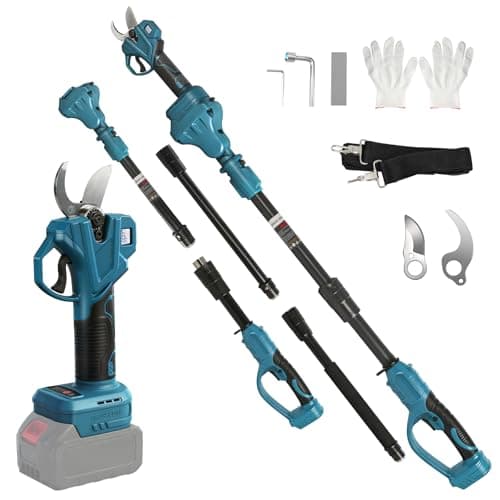 Image of Electric Pruning Shears Compatible with Makita 18V, Cordless Scissors Pruners with Extension Pole up to 4.57m Range, LCD Display 35 mm Battery Pruning Shears for Garden (No Battery)