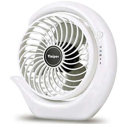 Image of viniper Portable Rechargeable Fan, Small Desk Fan : 3 Speeds & about 8-24 Hours Longer Working, 180° Rotation, Portable Desktop Fan Small but Mighty(White, Light Black Blade)