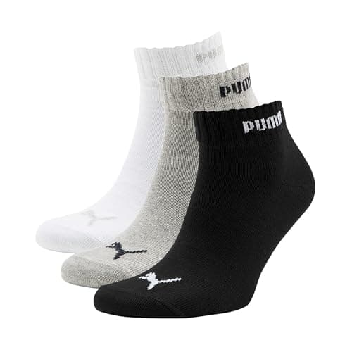 Image of PUMA Unisex Puma Quarter 3 Pair Pack Assorted Socks, Grey/White/Black, 8-Jun UK