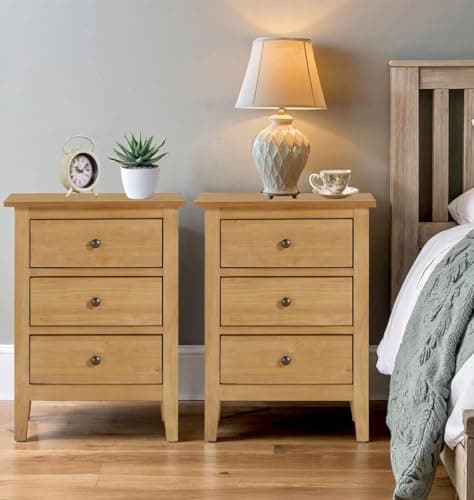 Image of Hallowood Furniture Aston Bedside Table with 3 Drawers, Set of 2 Bedside Cabinet, Wooden Small Chest of Drawers for Bathrooms, Hallways, Dining Rooms Bedrooms and Living Room Furniture