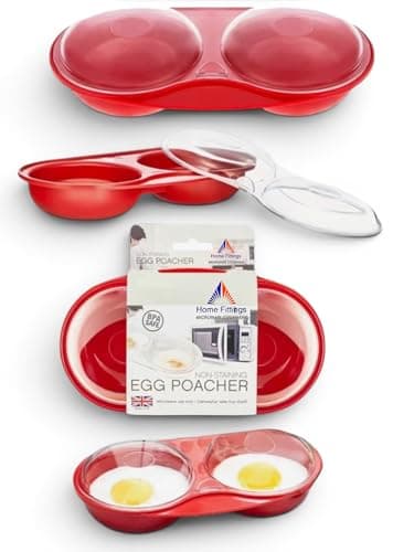 Image of Home Fittings ® Reusable Microsafe Easy Cook Microwave 3 in 1 Microwave Egg Poacher Cooker. Omelettes, Dishwasher Safe and BPA Free RED with Clear Lid