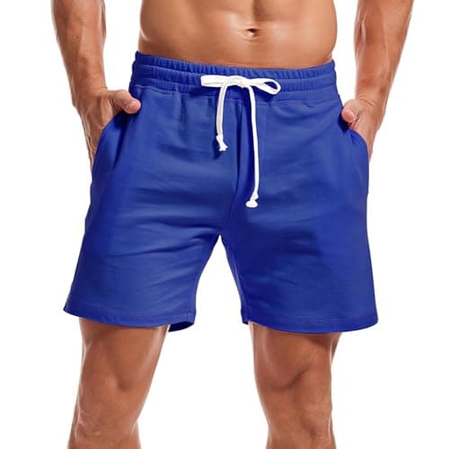 Image of Amy Coulee Mens Sweat Shorts 5.5 Inch Workout Drawstring Cotton Casual Shorts with Pockets (M, Royal Blue)