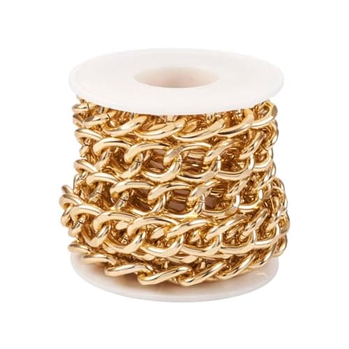 Image of Boutgiem 2M Aluminium Curb Chains Unwelded Twisted Chains Golden Chunky Chain Link 17x13x3mm for DIY Jewellery Making