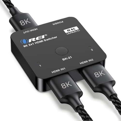 Image of OREI 8K 2x1 HDMI Switch 4K @ 120hz, Auto HDMI Selector 48Gbps High Resolution Switch Between 2 Inputs Prefect for Gaming, PS5, Xbox, HDR10, Dolby Vision