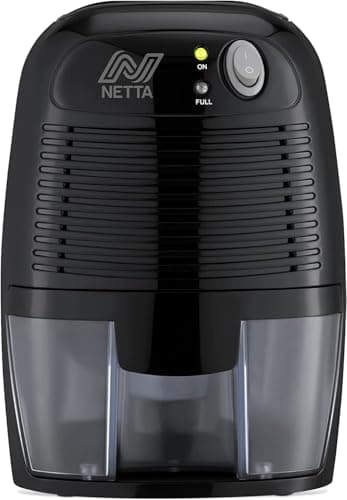 Image of NETTA Mini Air Dehumidifier for Home Damp & Mould - 500ml Portable Dehumidifier with Auto Shut Off - Ultra Quiet Small Dehumidifier for Bedroom, Bathroom, Wardrobe & Kitchen - Black