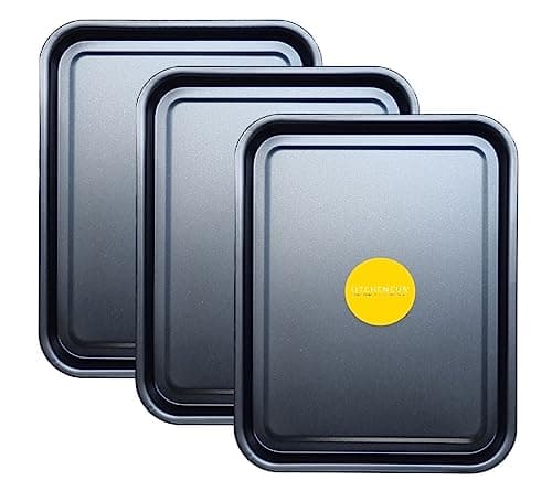 Image of 3-Pack Essential 38cm Baking Tray Set - Non-Stick Oven Trays Teflon™ Coated for Baking & Roasting Durable, Dishwasher Safe & Stackable Bakeware for Easy Cleaning & Space-Saving Storage by KITCHENEUR®