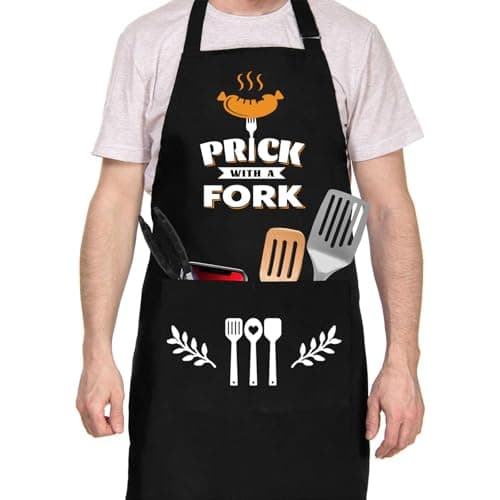 Image of Tarklanda BBQ Grill Apron for Men, Funny Cooking Aprons with 2 Pockets, Adjustable Chef Apron, Birthday, Christmas Gifts for Men, Husband, Dad, Son, Boyfriend, Grandad, Grandpa, Black(With a Fork)