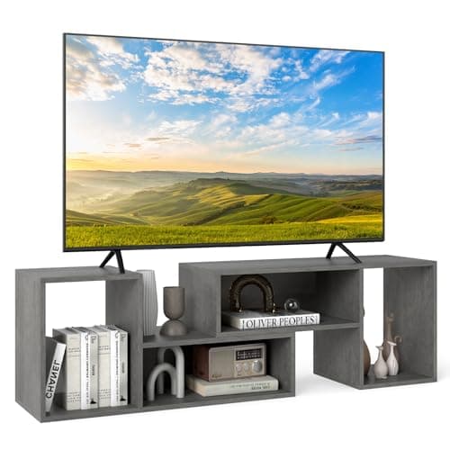 Image of COSTWAY TV Stand Cabinet for 60 Inch TVs, Free Combination Adjustable Media Entertainment Center with L-Shaped Storage Shelves, Wooden TV Unit Console Table for Living Room Bedroom (Grey)