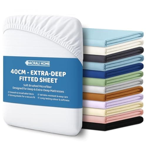 Image of ACRALI HOME King Size Fitted Sheets Deep Fit - White Bottom Sheet for King Bed with 40cm Extra Pocket- Hotel Quality Soft Microfiber Bed Sheet - Breathable, Shrinkage and Fade Resistant