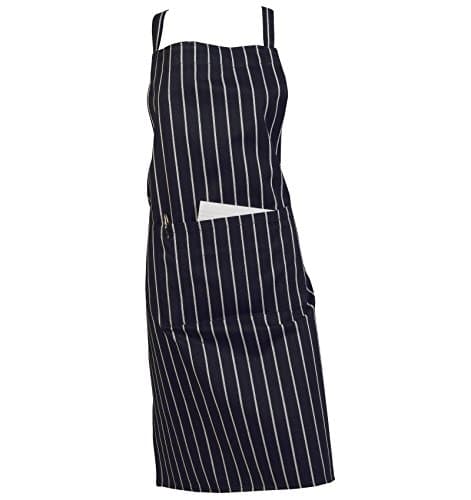 Image of Classic Home Store Woven Stripe 100% Cotton Butchers Apron with Pocket Navy Blue