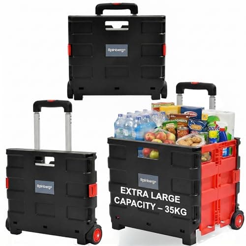 Image of Rainberg Heavy Duty Folding Trolley Box Cart, Folding Shopping Trolley and Shopping Crate, Folding Boot Cart, Extra Large Size, Folds Flat, Capacity 35kg (Extra Large)