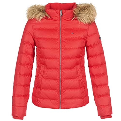 Image of Tommy Jeans Women's Essential Hooded Down Long Sleeve Jacket, Red (Samba 602), Small