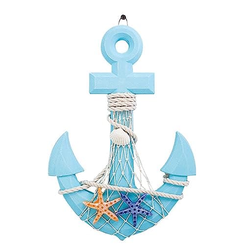 Image of BBTISG Anchor Wall Hanging Decor, Nautical Wooden Anchor Wall Art Hanging Ornament Nautical Anchor Ship Wall Decor Door Hanging Ornament (Style 1)
