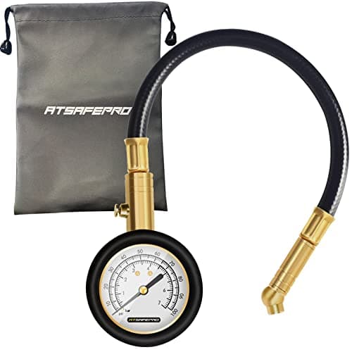 Image of ATsafepro Tyre Pressure Gauge 100 Psi 7 Bar, Accurate Car Tyre Gauges with Flexible Hose Glow Dial, Mechanical Air pressure Meter for Schrader Valve of Bike, Motorcycle, Car, SUV