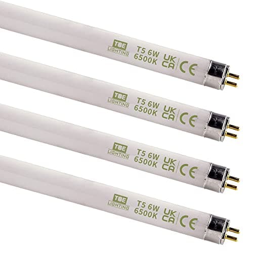 Image of TBE LIGHTING T5 6w Fluorescent Tube Lamps 225mm - CFL Bulbs - G5 2-Pin Base Fittings - T5 High Efficiency Lamps, Day Light White 6500K (4-Pack)