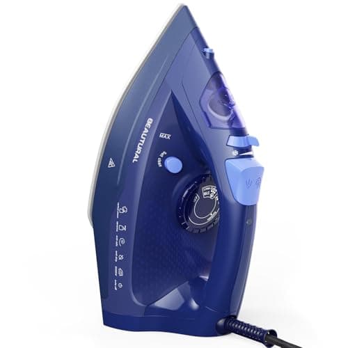 Image of BEAUTURAL 2600W Steam Iron, Ceramic Coated Soleplate, Variable Temperature and Steam, Self-Cleaning, 3-Way Auto-Off, Anti-Drip & Anti-Calcium System, Dark Blue