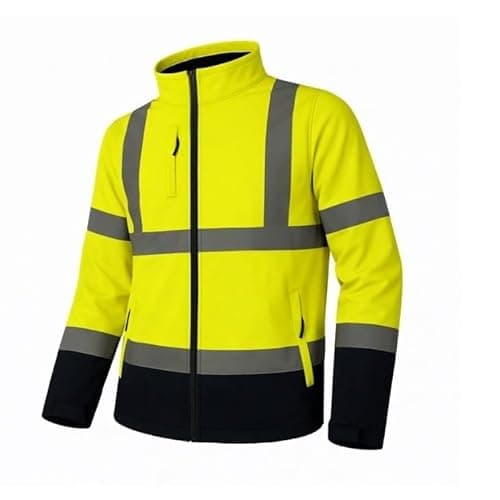 Image of GM WORKWEAR Hi Vis Soft Shell Jacket – Premium Reflective High Visibility Safety Workwear, Lightweight Breathable Security Jacket with Pockets, S–3XL