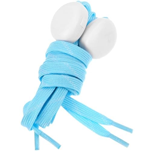 Image of OKUMEYR Blue LED Shoelaces for Trainers, Flat Fabric Light up Shoe Laces Button Battery, Multipurpose Decorative Shoelaces for Sports and Party Use