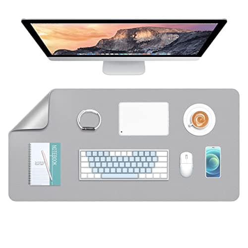 Image of Hsurbtra Desk Pad, 76.2 x 35.5 cm Dual Side PU Leather Large Mouse Pad, Desk Protector, Desk Mat for Desktop, Desk Accessories for Women Office, Desk Supplies for Keyboard and Mouse, Gray and Gold