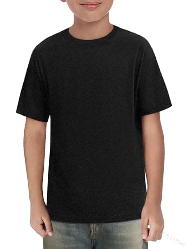 Image of Haloumoning Boys' T-Shirt Summer Short-Sleeved Tops Children's Round Neck Plain Lightweight Shirts Casual Sports Basic Tops 5-14 Years, Black, 9-10 Years