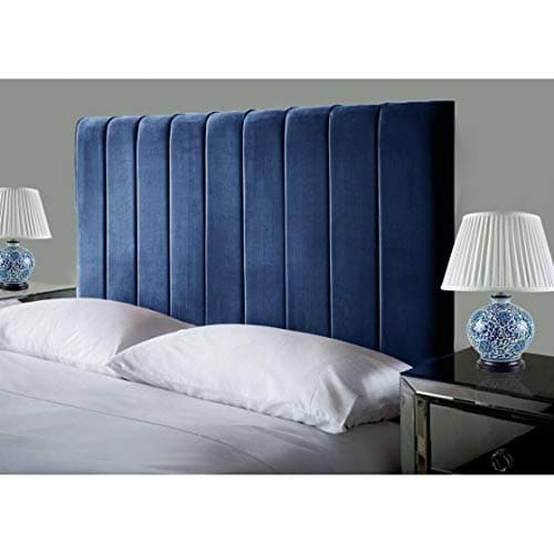Image of Affordable Luxury Portland Lined Headboards in Elegant Plush Velvet Fabric, for Divan Beds, Bedroom and Hotel Furniture (5FT King- Height 24", Blue)