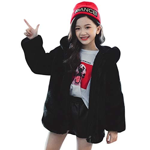 Image of De feuilles Kids Little Girls Warm Faux Fur Hooded Coat Fluffy Fleece Jacket Zip Up Winter Outerwear