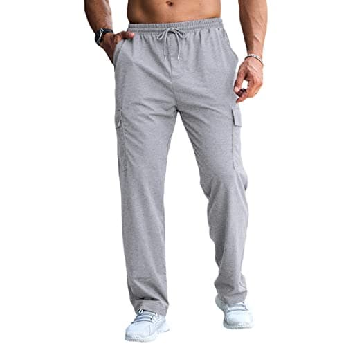Image of Mens Cargo Joggers Trousers Casual Elasticated Waist Tracksuit Bottoms for Men Lightgrey M