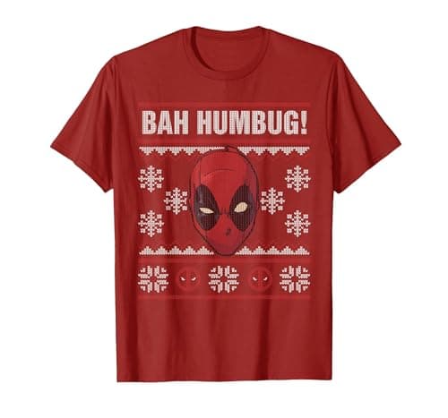 Image of Marvel Deadpool Bah Humbug Holiday T-Shirt, Men, Cranberry Red, X-Large