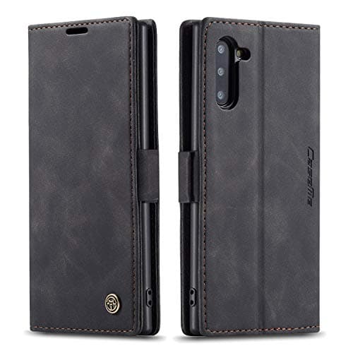 Image of QLTYPRI Case for Samsung Galaxy Note 10, Vintage PU Leather Wallet Case [Card Slot] [Kickstand] [Magnetic Closure] Shockproof Flip Cover Compatible with Samsung Galaxy Note 10 - Black