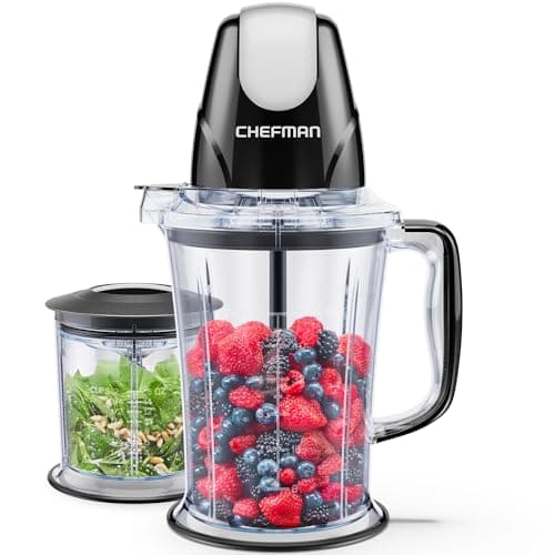 Image of CHEFMAN 2-in-1 Food Processor and Portable Blender with 400W Motor, 2-Tiered Blade System, Ice Crusher - Ideal for Smoothies, Purees, Chopped Vegetables and More - Large and Small Jars, Pulse Function