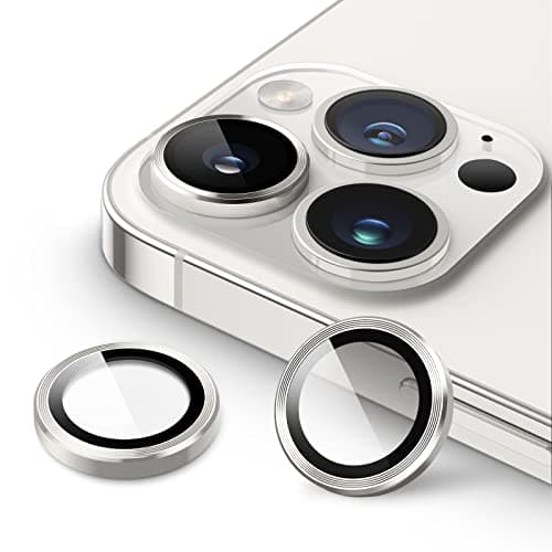 Image of JETech Camera Lens Protector for iPhone 14 Pro 6.1-Inch and iPhone 14 Pro Max 6.7-Inch, 9H Tempered Glass Metal Individual Ring Cover, HD Clear, 1 Set (Silver)