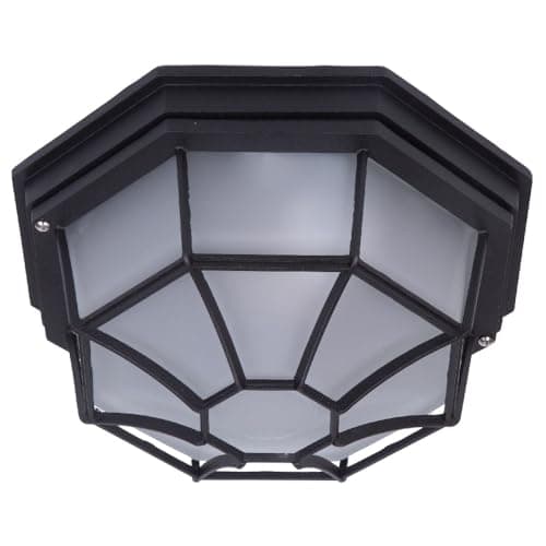 Image of Britalia Matt Black & Frosted Glass Outdoor Vintage Octagonal Flush Wall & Ceiling Light | 27cm Diameter | IP44 Rated | 1 x ES E27 Lamp Bulb Required | Bathroom Use | UK Approved