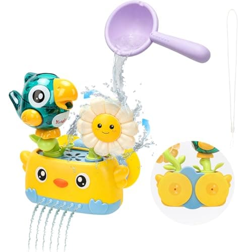 Image of Bath Toys for Kids Baby Waterwheel Bathtub Toy , Manual Bird & Flower Waterfall Shower Toy for Kids, Interactive Bathtub Toy with Suction Cup, Shower Fun for Bath Time - Great for Boys, Girls