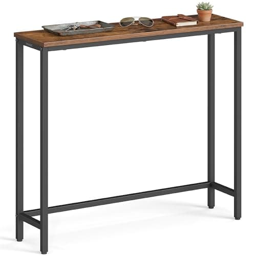 Image of VASAGLE Slim Console Table for Hallway, Sofa Table for Small Spaces, Metal Frame, One Piece Top, Easy Assembly, for Bedroom, Living Room, 20 x 80 x 81.2 cm, Rustic Brown and Ink Black LNT035KD01