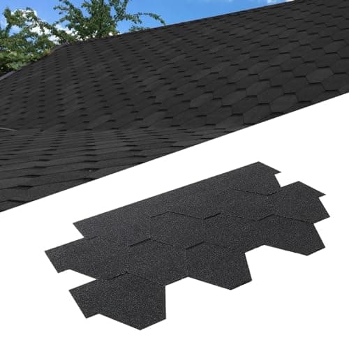 Image of Pack of 18pcs Asphalt Roof Shingles 2.61sqm Self-Adhesive Sheds Roofing Felt Shingles Tiles for Most Roof of Sheds Arbour Porch Wendy House Doghouse Log Cabin (Hexagon Shingles, Black)