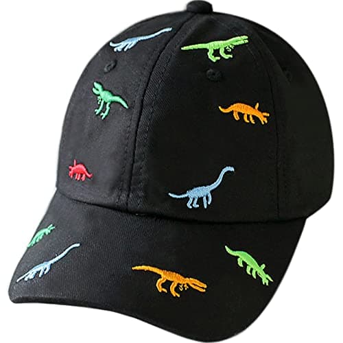 Image of XYIYI Black Dinosaur Cotton Boys Baseball Hat Toddler Boy Sun Hats Summer Kids Trucker Cap 2-8 Years
