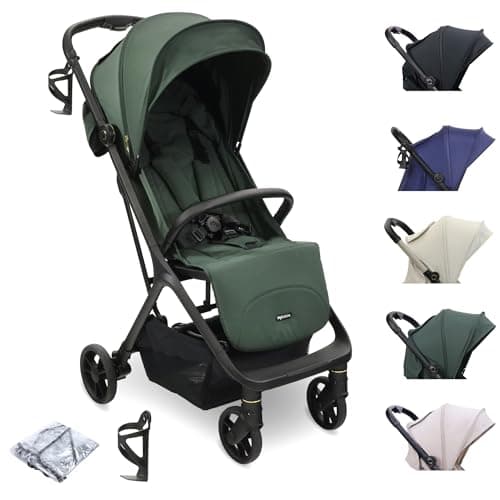 Image of My Babiie MBX7 Autofold Stroller – from Birth to 4 Years (22kg), Foldable & Compact, Lightweight, Travel Buggy for Toddlers, Pushchair Includes Rain Cover - Forest Green