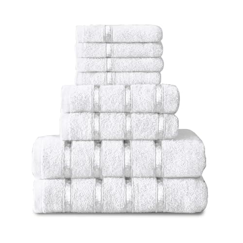 Image of GC GAVENO CAVAILIA 8 Piece White Towel Bale Set, Quick Dry Highly Absorbent Cotton Towel Sets Bathroom, 450 GSM Towels Sets, 4x Face Towel 2x Hand Towels 2x Bath Towels